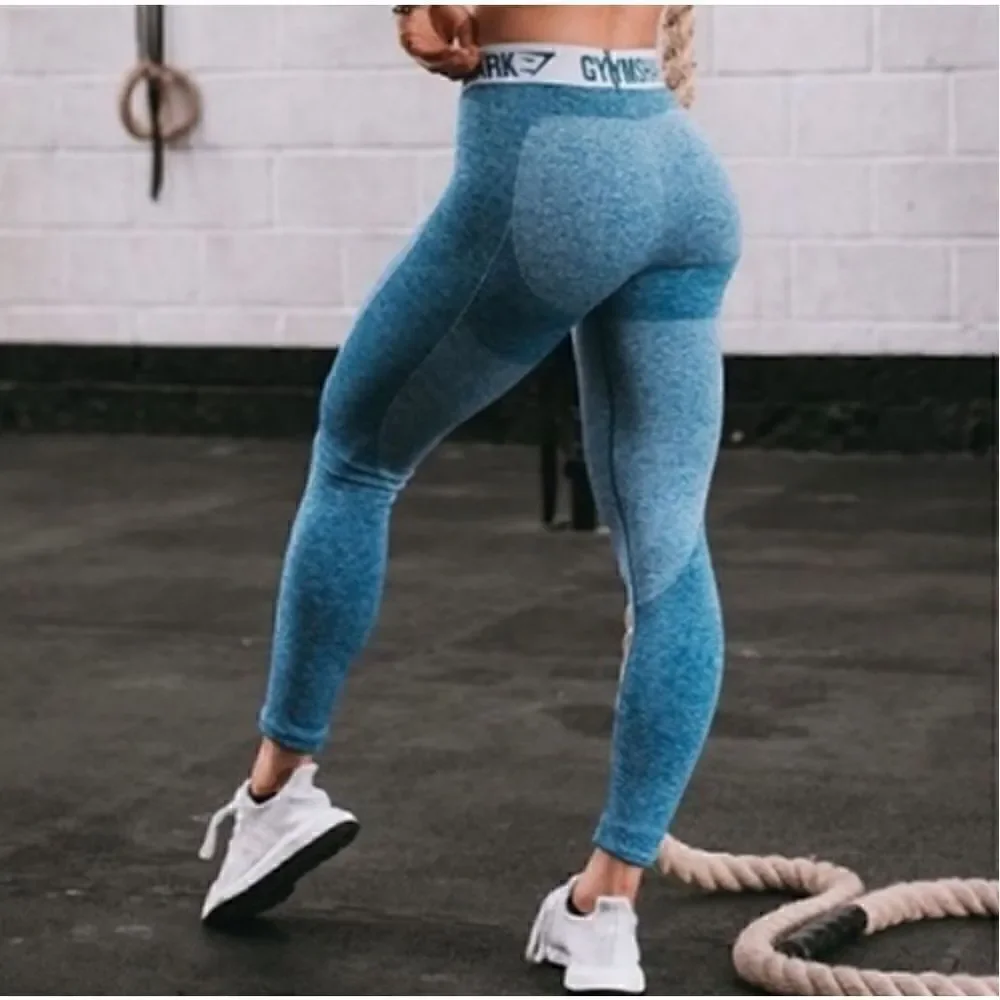 Gymshark Flex Seamless Leggings Workout Tights Heathered Blue Teal size S
